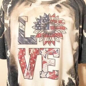 Americana Love Sunflower Bleach Dye Handmade Graphic Tee